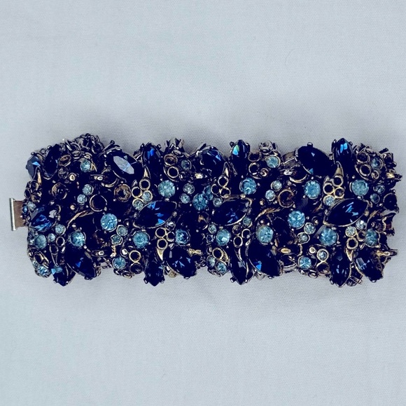Vintage HOLLY CRAFT blue rhinestone bracelet 1952 great condition safety clasp - Picture 1 of 14